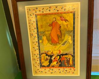 Hand painted Slavonic Orthodox manuscript leaf Ressurection / Descent into Hell (Anastasis)  depiction mid 19th century