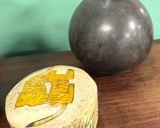 Antique Hand-Painted Stone Box, $225/OBO