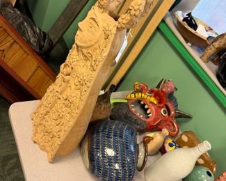 Large Terracotta / clay carved sculptural figurine, 20th c. Mexican influenced folk art, matte fish, value $1000 OBO