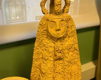 Large Terracotta / clay carved sculptural figurine, 20th c. Mexican influenced folk art, matte fish, value $1000 OBO