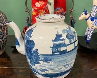 Large Chinese Blue $ White Porcelain Teapot, 20th century, value $200 OBO