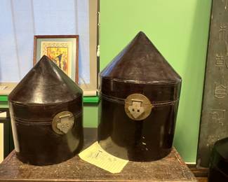 Antique Large Scale Nested Lacquered Conical lid wood storage containers Set of 4, East Asia, early 20th century, Value $2200 OBO