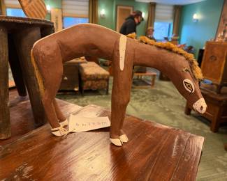 Vintage 1990s James Haddon hand-carved and hand-painted folk art horse with a straw tail. $175/OBO
