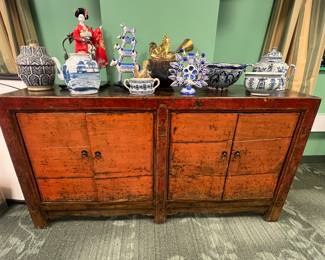 Antique Chinese red-laquered wood cabinet / sideboard, late Qing dynasty to early Republic (c.1880-1920), value $2800 OBO
