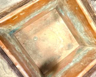 Antique Hand-Carved Wooden Hibachi / Planter with Copper Liner, $850/OBO