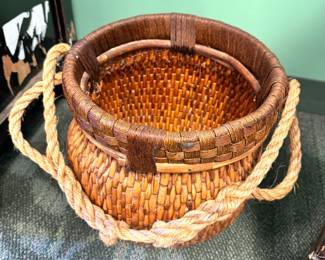 Vintage Asian Woven Bamboo Basket with Rope Handles, $225/OBO