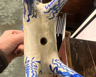 Handmade blue & white stacked-animal ceramic sculpture Mexican folk art, late 20th century, value $100 OBO