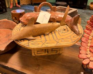 small carved wooden ritual pedestal / offering stand, most consistent with Indigenous Amazonian or Andean folk art (20th century) $275/OBO