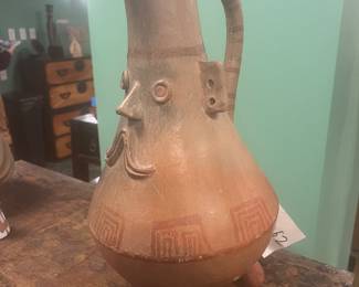 Mexican pottery vessel figural face Mid 20th century  value $400 OBO