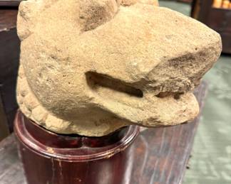 Chinese Stone Animal Head Sculpture on Wood Stand — $950 / OBO