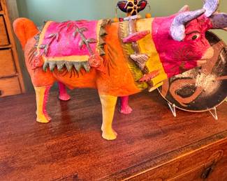 Colorful Hand-Painted Folk Art Bull Sculpture, $425 (as is)/OBO