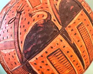 African (Mali, Burkina Faso, nothern Ghana) carved and handpainted gourd bowl (calabash) Mid 20th century , value $300 OBO 