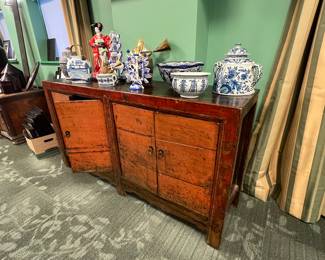 Antique Chinese red-laquered wood cabinet / sideboard, late Qing dynasty to early Republic (c.1880-1920), value $2800 OBO