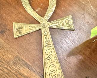 Brass Ankh Cross with Hieroglyphs, $95/OBO