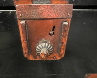 Antique Japanese Tansu Chest, Black lacquered exterior (urushi-style finish) heavy iron hardware (1850-1900) value $3000 OBO; Upper Asian wooden chest value $1400 OBO