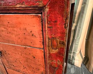 Antique Chinese red-laquered wood cabinet / sideboard, late Qing dynasty to early Republic (c.1880-1920), value $2800 OBO
