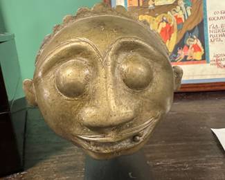 Pair of Vintage East or Southeast Asia Brass architectural finial Heads -hollow cast ritual / Temple ornament, mounted, late 19th to mid 20th century Value $300-$500 each OBO