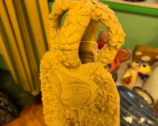 Large Terracotta / clay carved sculptural figurine, 20th c. Mexican influenced folk art, matte fish, value $1000 OBO