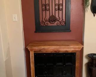 decorative storage cabinet/ rustic metal wall art