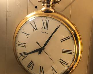 United Clock Co. 14” wall clock, Model 40 - made to look like a giant pocket watch! Works but needs new plug.