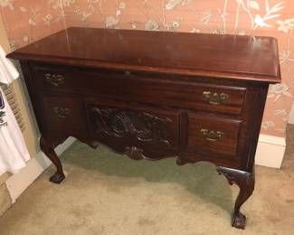 1942 Lane  “Guilford” Colonial Low-boy cedar chest on legs (45”L, 20”D, 31”H)