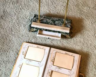 Photo album off stand - notice green velvet on stand 