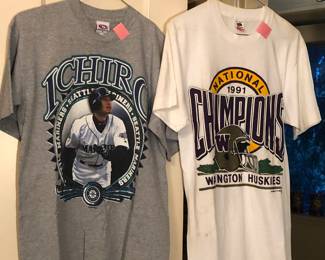 2002 Ichiro t-shirt, 1991 UW Huskies National Champions t-shirt