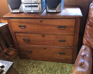 Antique 3- drawer dresser (40.5”L, 18”D, 32.5”H)