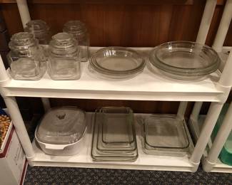 Glass canisters, Pyrex pie pans & baking dishes 