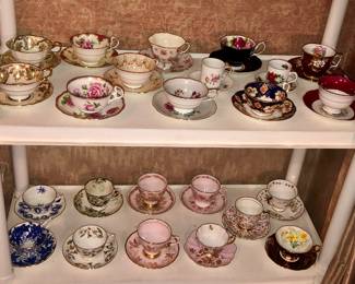 Cups & saucers by Paragon, Royal Albert, Aynsley, Coalport, Shelley & more