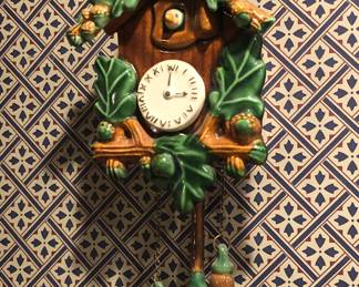 Vintage ceramic cuckoo clock wall pocket - with squirrel! 16” long 