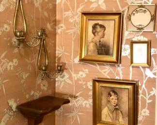 Prints, pair of brass candle scones 