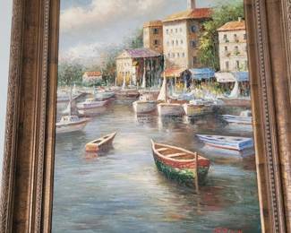 Harbor scene oil painting by Bergen