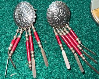 Native American handcrafted sterling silver concho dangle earrings