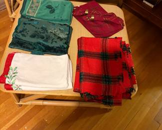 Christmas table clothes. And tartan table with side table 