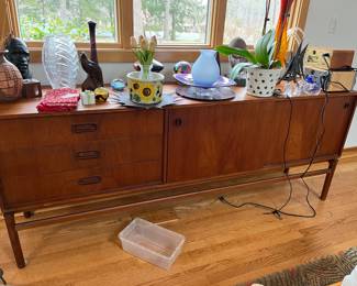 Very fine antique teak buffet table. Matches teak dining room table and chairs.