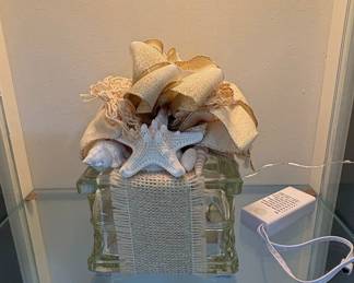 Decorative Glass Block with Nautical Embellishments and LED Lights