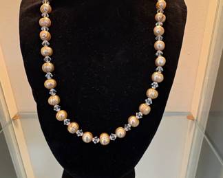 Champagne Faux Freshwater Pearl and Crystal Necklace