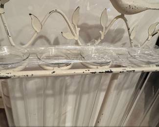 Vintage Metal Bird and Floral Bud Vase Holder with Glass Vials second image