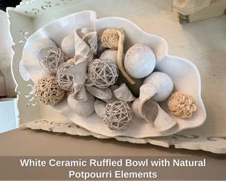 White Ceramic Ruffled Bowl with Natural Potpourri Elements