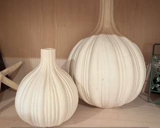 Set of Two White Ceramic Garlic Bulb Vases