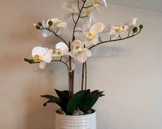 Artificial White Orchid Plant in Ceramic Pot