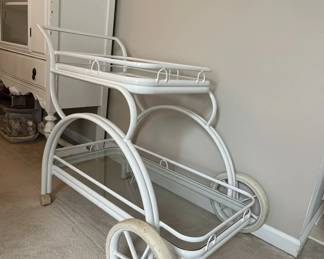 Vintage medal Bar Cart with Glass Shelves