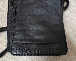 Vintage Black Leather Crossbody Bag with Perforated Detail and Braided Accent