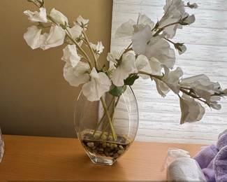 Artificial White Sweet Pea Flowers in a Glass Vase