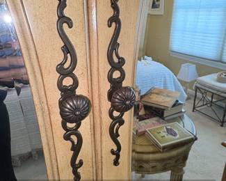 Vintage HandPainted French Provincial Armoire with Mirrored Doors third image