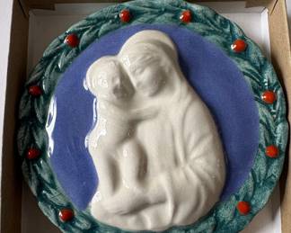Della Robbia Style Madonna and Child Ceramic Plaque