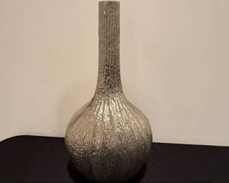 Silver Metal Indian Ruffled Vase MCM Style