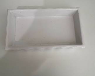 White Ceramic Rectangular Napkin Holder with Scalloped Edges