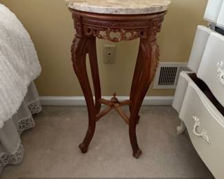 Antique Chinese Carved Rosewood and Marble Top Pedestal Plant Stand